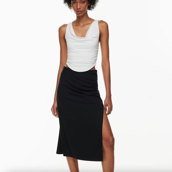 Aritzia Wilfred Vespa Ruched Midi Skirt with Thigh Slit Black Size Small - Picture 4 of 8